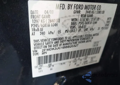 2011 Ford Edge Sel from USA, damaged, VIN 2FMDK3JC1BBB20327